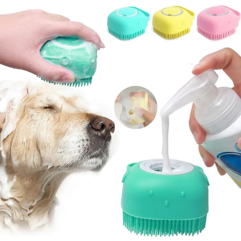 Silicone Dog Bath Massage Gloves Brush Pet Cat Bathroom Cleaning Tool Comb Brush For Dog Can Pour Shampoo Dog Grooming Supplies