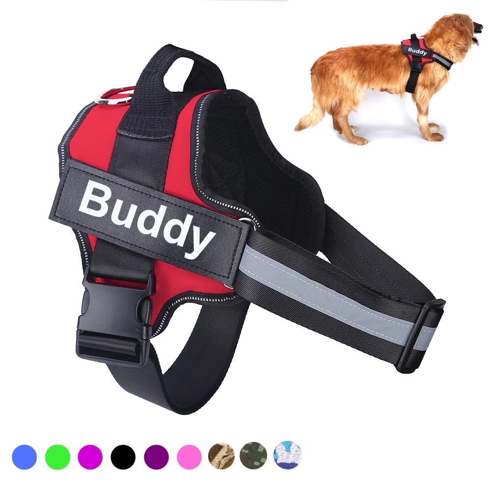 Personalized Dog Harness NO PULL Reflective Breathable Adjustable Pet Harness Vest For Small Large Dog Custom Patch Pet Supplies